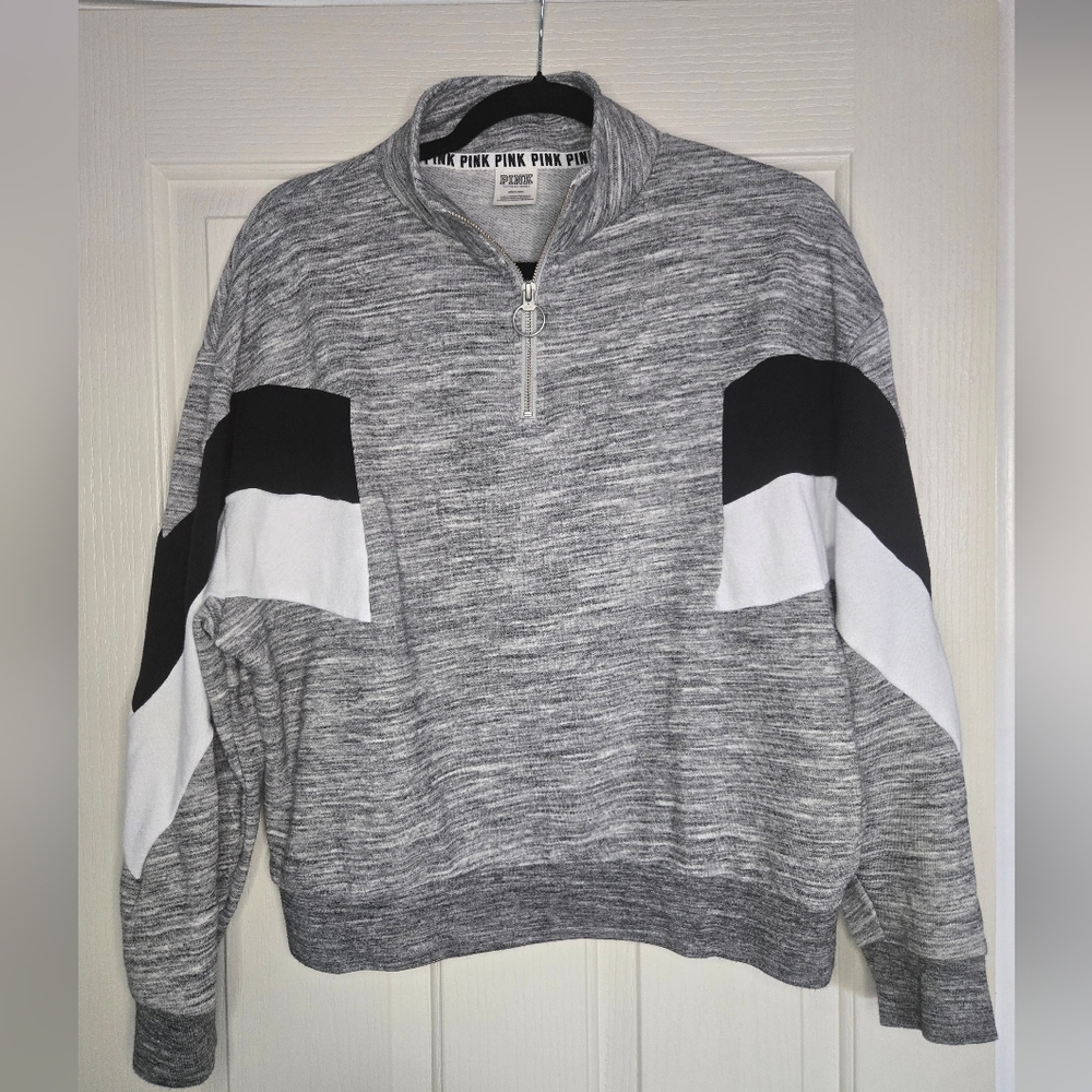 Women's Pink By Victoria Secret Gray and Black Quarter-Zip Sweater